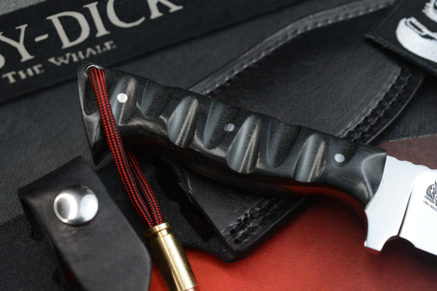 CUSTOM Crimson Bushcraft Mirror Polish Hollow Grind Textured Black Micarta