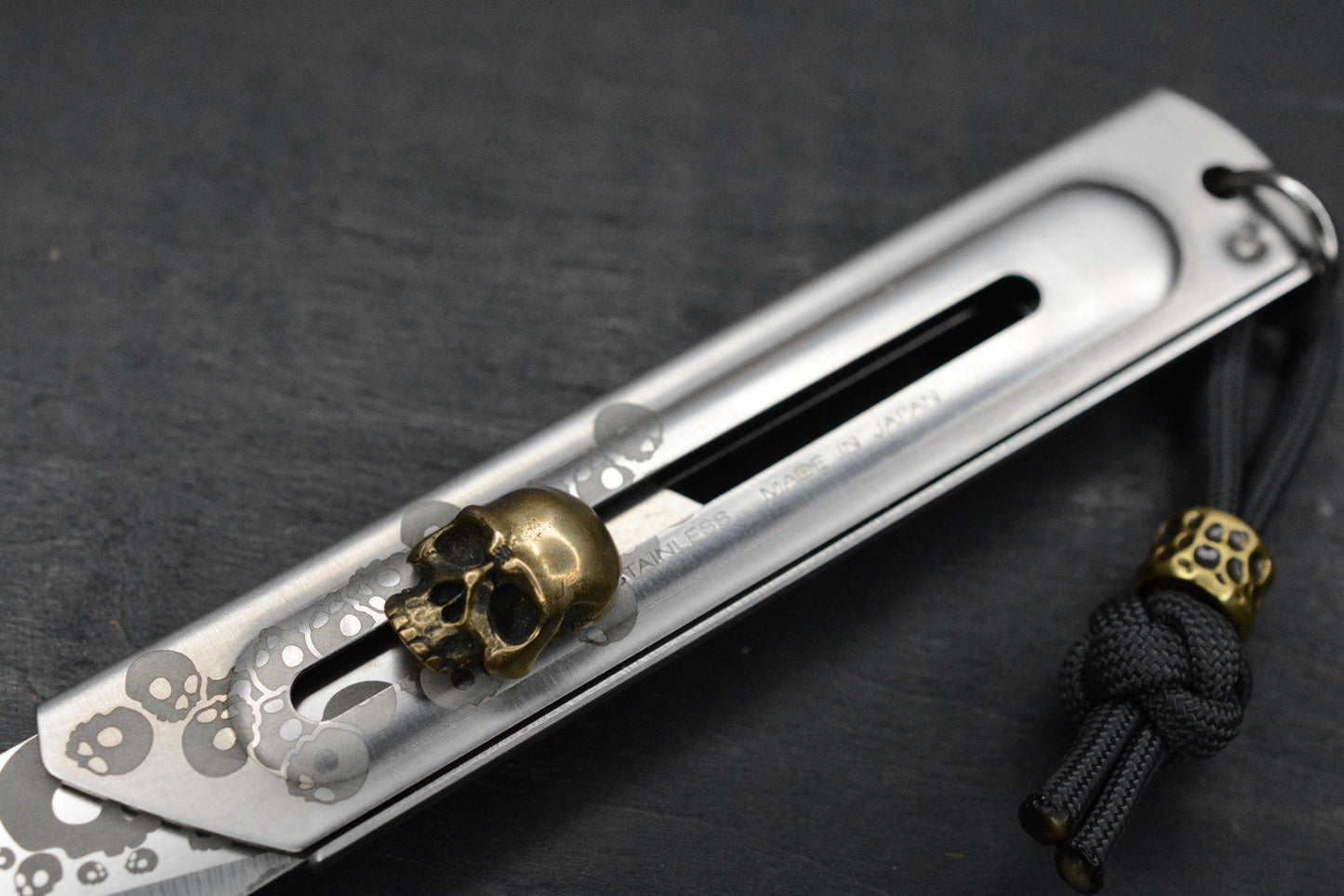 CUSTOM Apparatus EDC Utility Knife Skull Edition Titanium/ Brass & Rock Bead