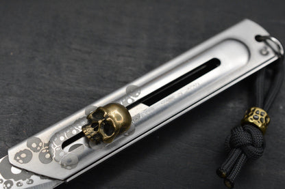 CUSTOM Apparatus EDC Utility Knife Skull Edition Titanium/ Brass & Rock Bead
