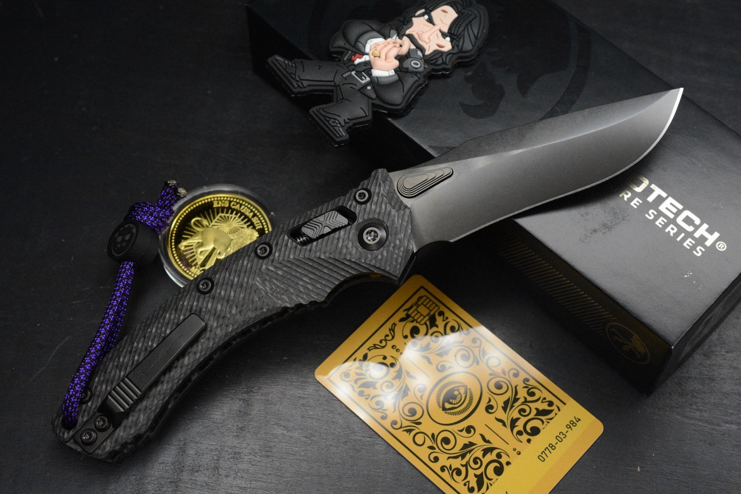NEW Microtech Amphibian Ram Lok CF SHADOW w/ Playge Skall Bead & Wick Pack