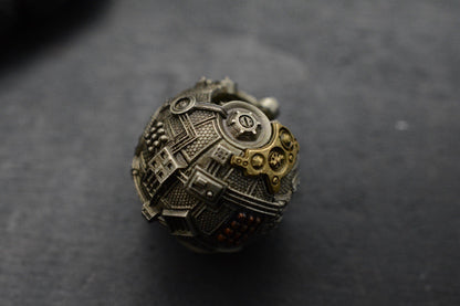 RARE Cyberpunk Mechanical Star Bead - Handmade Silver & Cupronickel