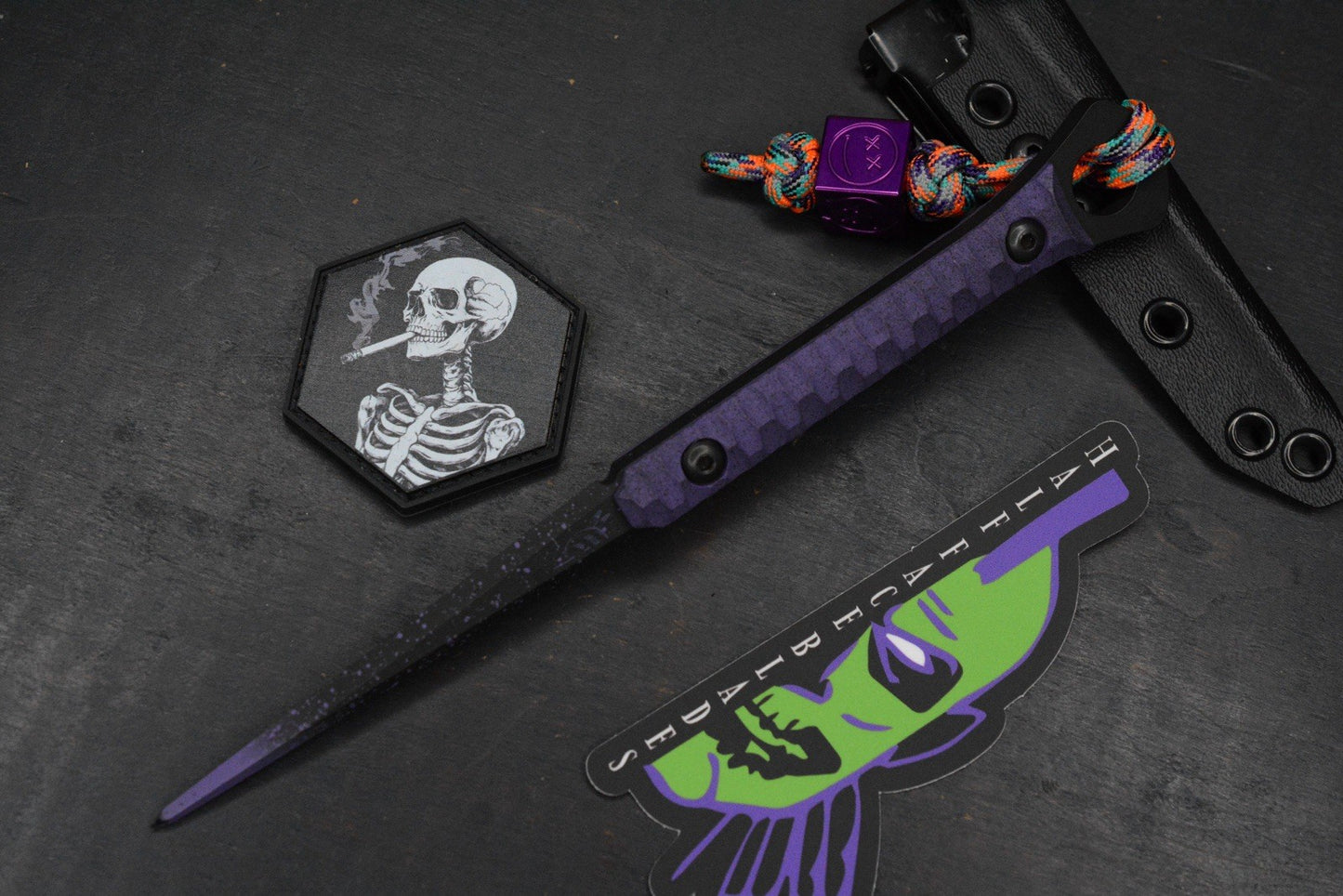 RARE Half Face Cardiac Spike Halloween SE Purple G-10 w/TKW Frankart & Patch