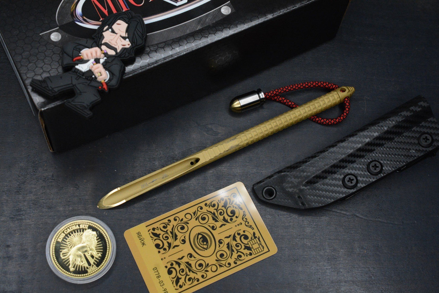 RARE Microtech TAC-P Ti PVD Gold Spike w/ John Wick Pack & Bullet Bead