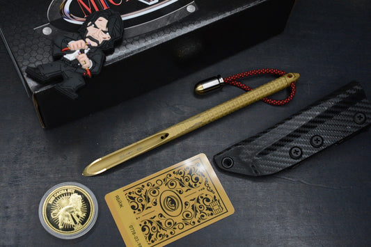 RARE Microtech TAC-P Ti PVD Gold Spike w/ John Wick Pack & Bullet Bead