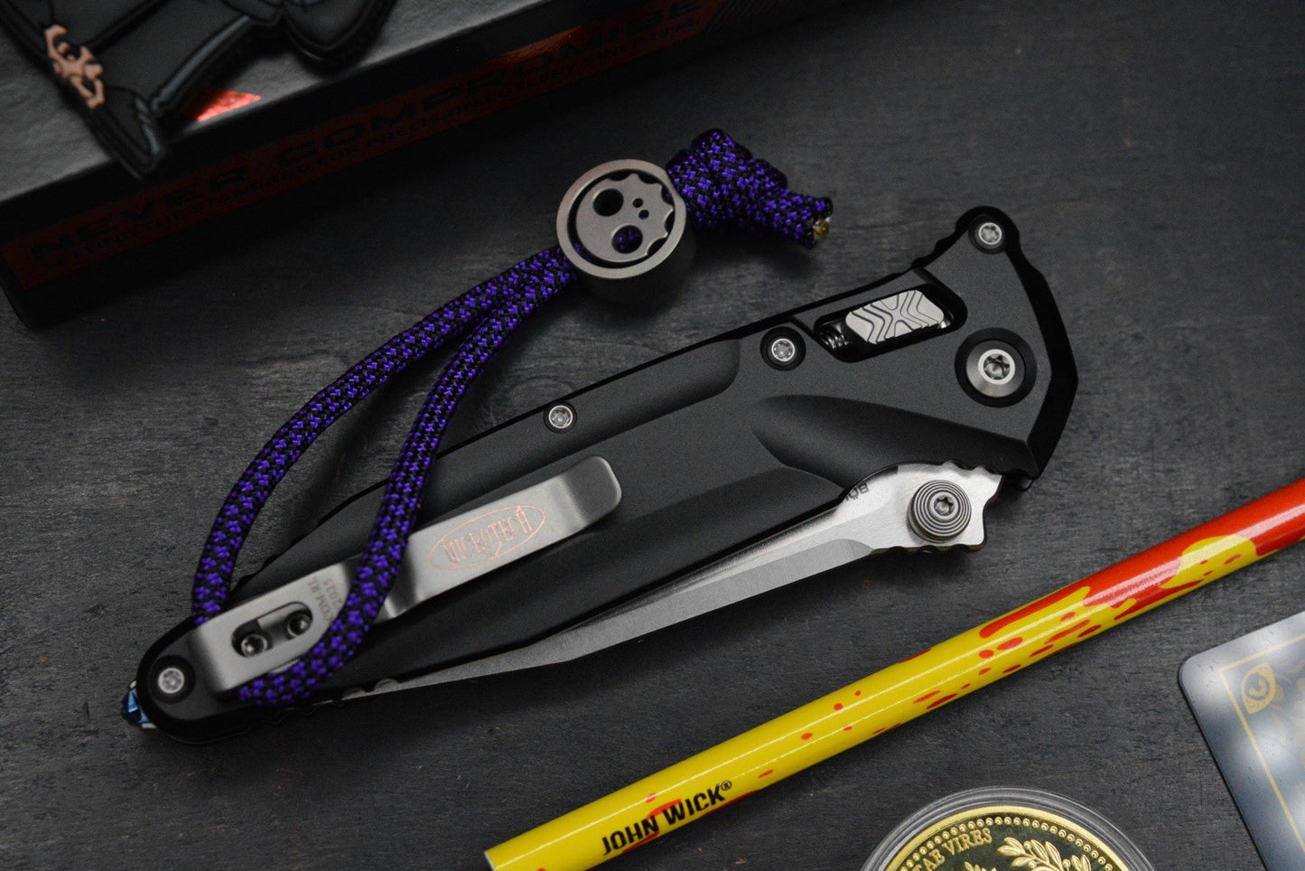 NEW Microtech Socom Delta RAM-LOK Aluminum Black/ M390 w/ John Wick Pack & Bead