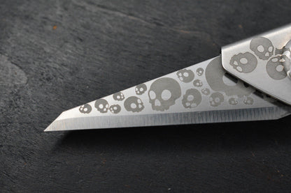 CUSTOM Apparatus EDC Utility Knife Skull Edition Titanium/ Brass & Rock Bead