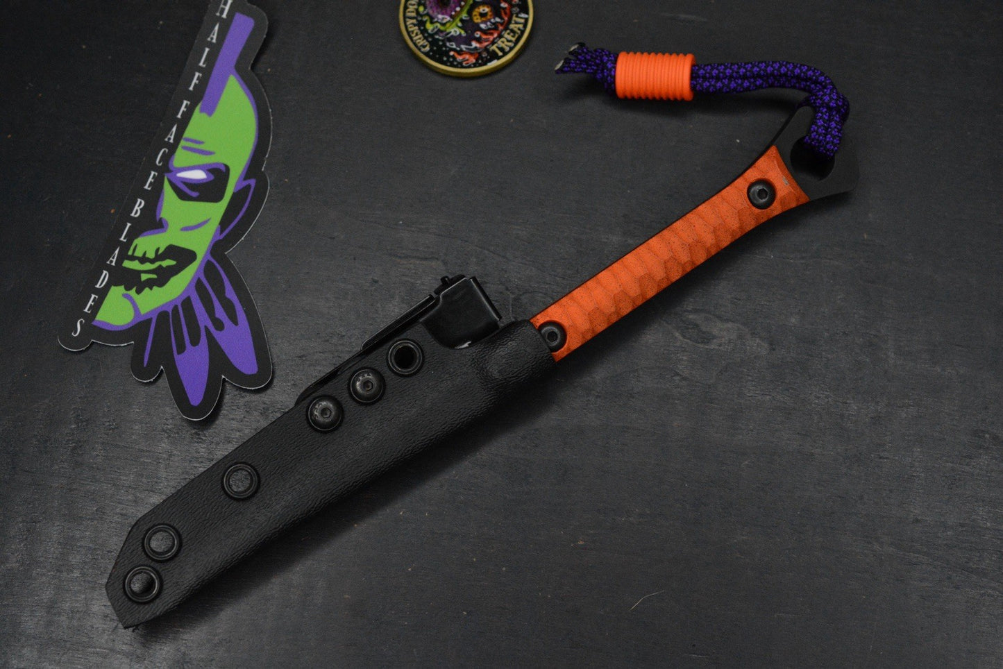 RARE Half Face Cardiac Spike Halloween SE Orange G10  w/Tactile Turn Bead & Coin