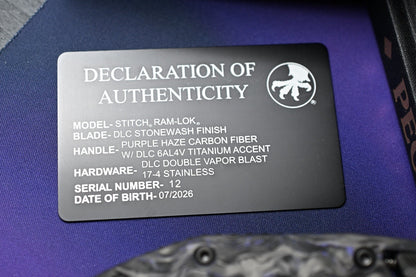 NEW Microtech Marfione Selects Stitch - Purple Haze CF / DLC w/ Zirc Bead