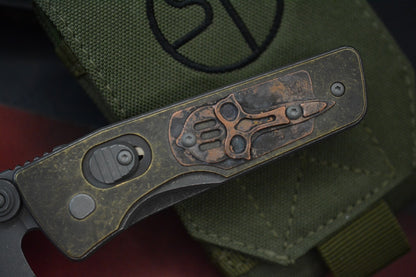 CUSTOM Serge Pachenko x Hawk Knives Guppy Brass - S30V / Copper Skull Inlay