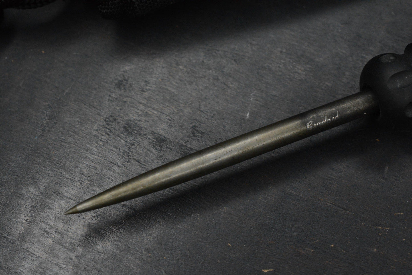 RARE Crawford Push Pick Kubaton 3.5” Distressed Black Aluminum Re Microtech