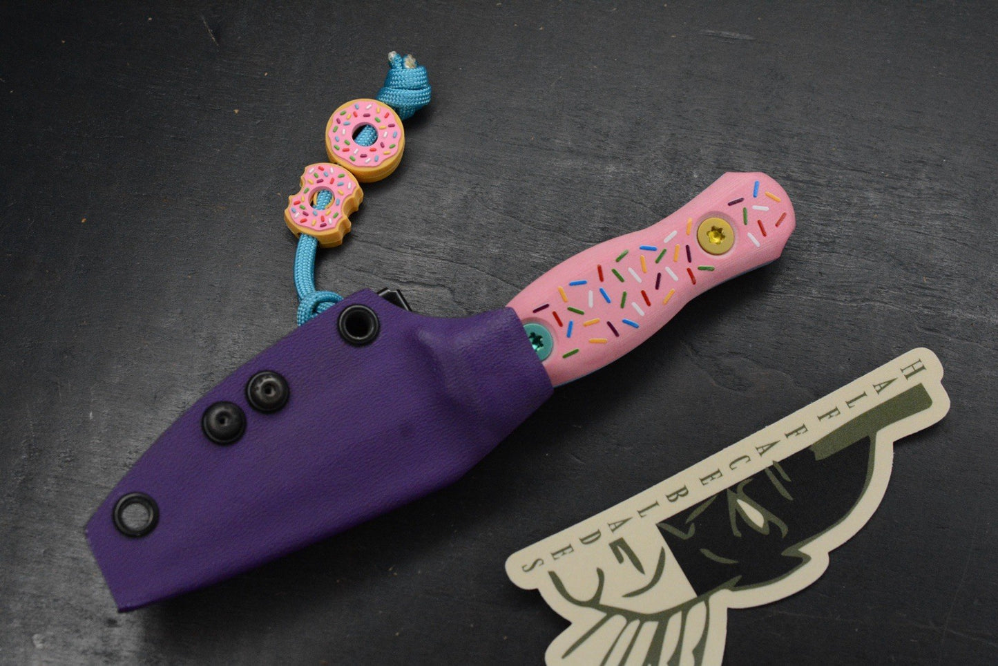 NEW Half Face Blades Dessert Warrior G-10 Trident Fixed Blade w/ Donut Bead Set