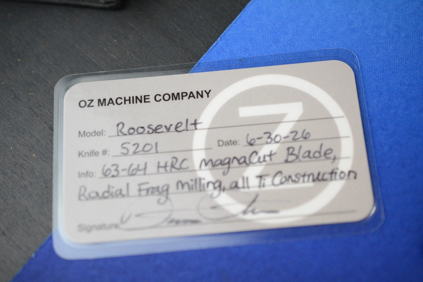 RARE Oz Machine Co Roosevelt Radial Frag Milled Scales / POLISHED Magnacut Blade