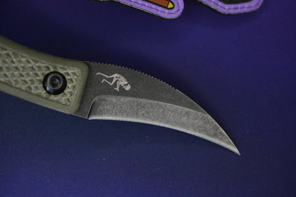 RARE Ed’s Manifesto & Sneakreaper Elvia Field Knife - Green G10 / Acid Stonewash