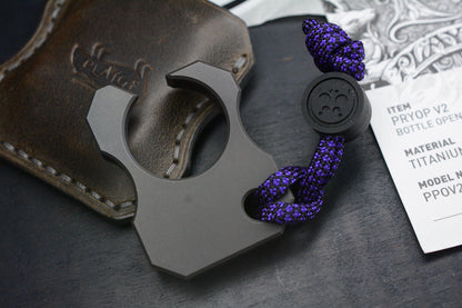 RARE Playge Pryop V2 Bottle Opener / Pry - Titanium w/ Leather Sheath & Skall