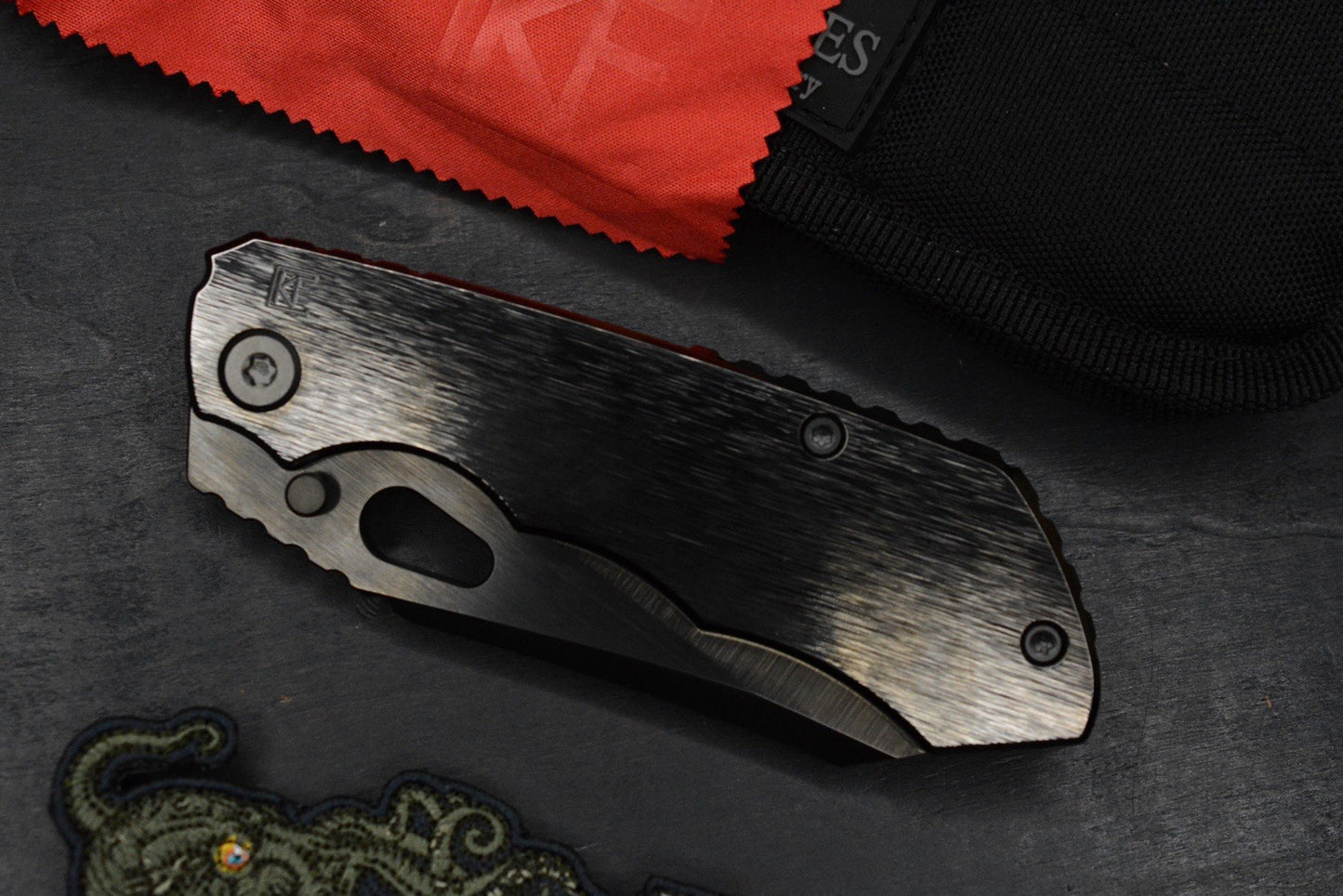 RARE Custom Knife Factory Rotten Evo 1.1 Barked Black DLC POLISHED w/ PDW Patch