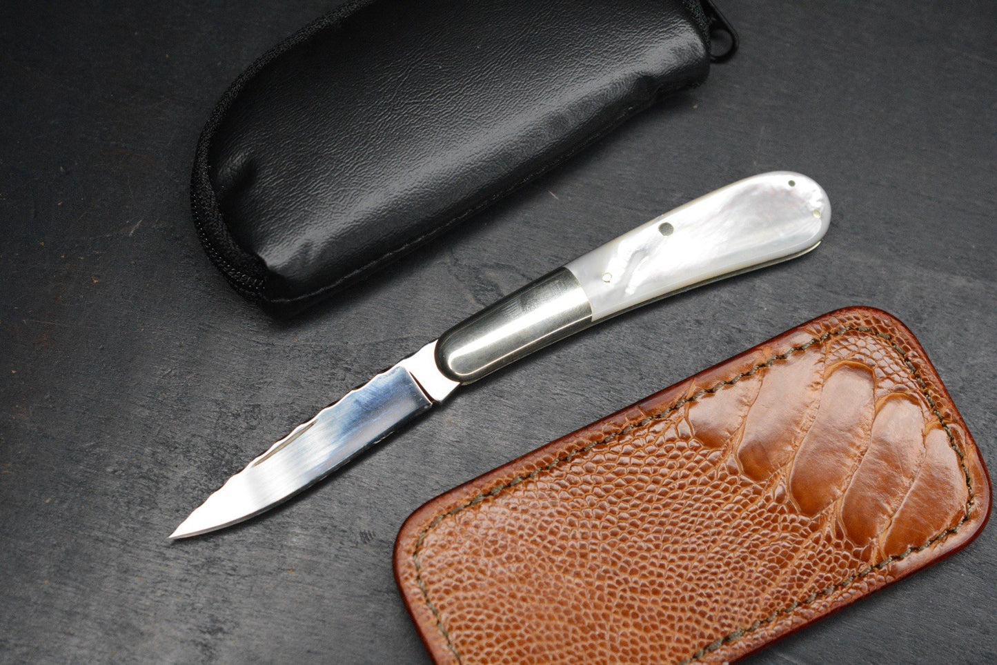 RARE++ Joe Kious Slipjoint Mother Of Pearl / Engraved Lock Back / Bolsters