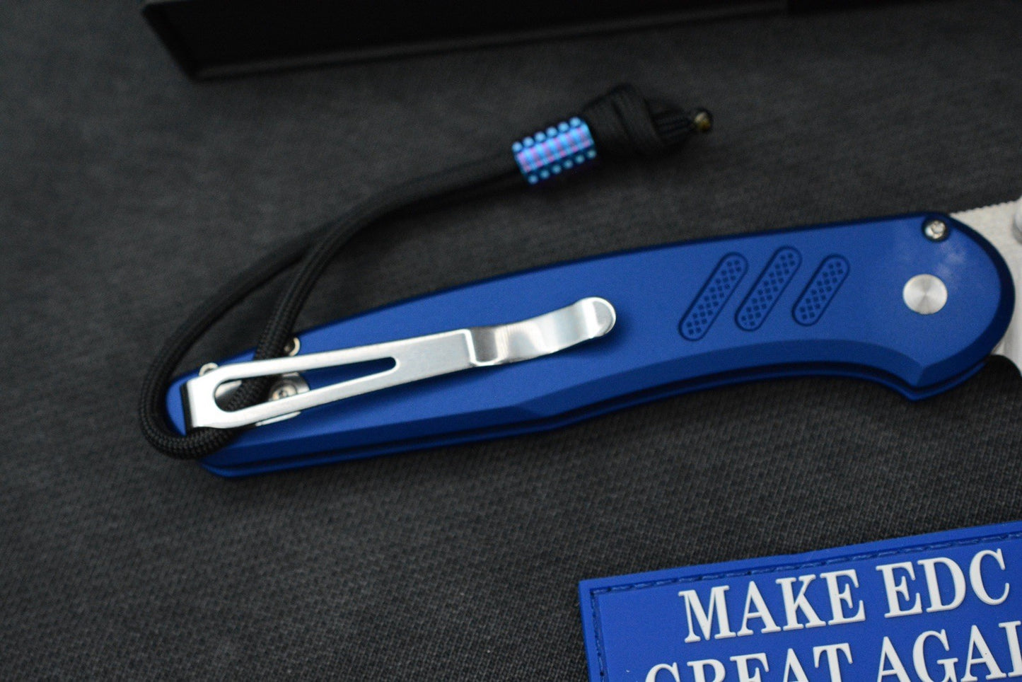 RARE Protech x Peace Neighbor Avalon - Knurled Blue Aluminum Magnacut 4.25”