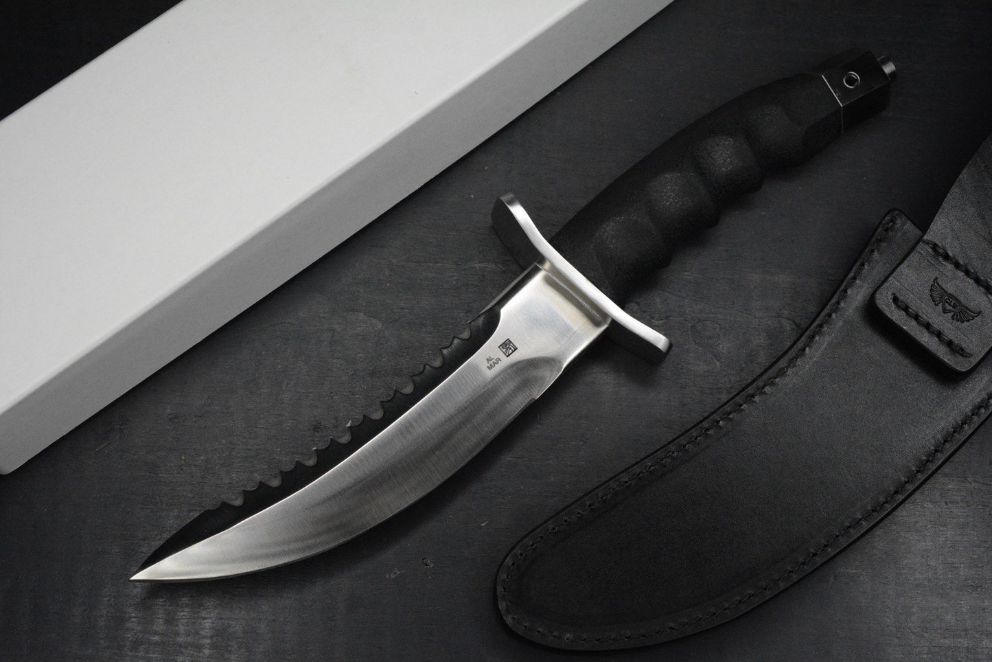 RARE+ Al Mar Knives Seki Japan Warrior Satin Blade /Rubber Hdle w/Leather Sheath