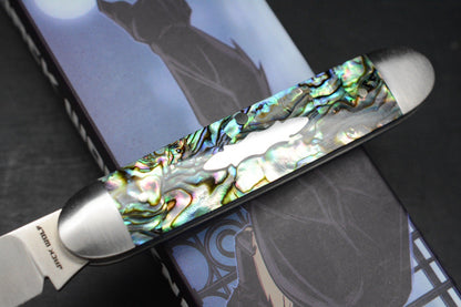 NEW Jack Wolf Knives Gateway Barlow Equal End - Abalone / Satin Sandvik Blade