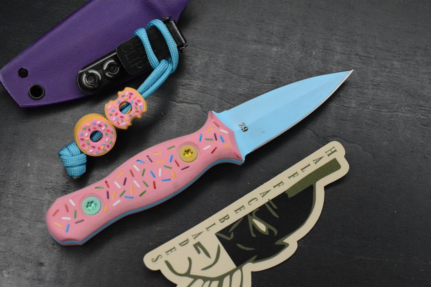 NEW Half Face Blades Dessert Warrior G-10 Trident Fixed Blade w/ Donut Bead Set