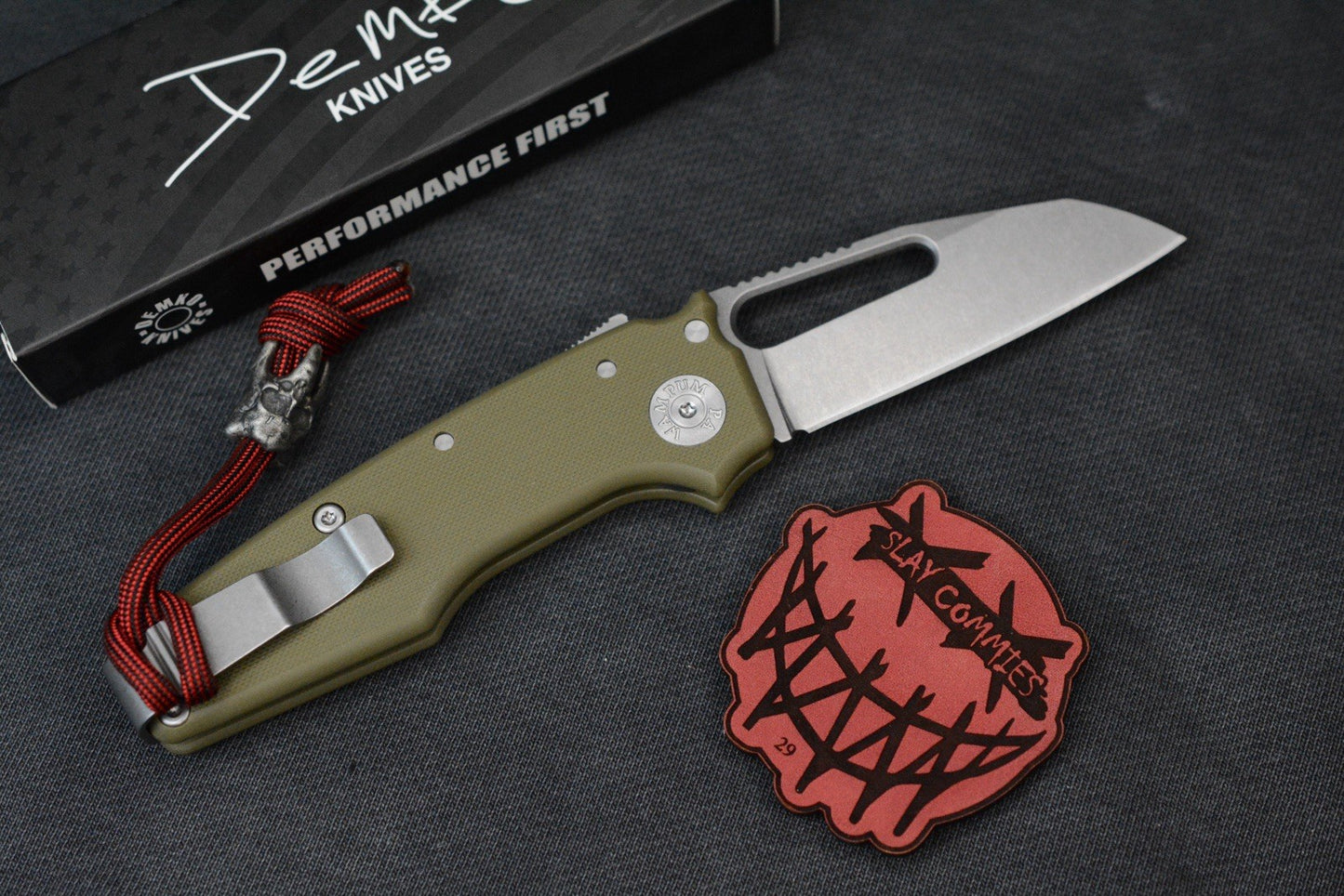 NEW Demko AD22 Shark Foot Magnacut - OD Green G-10 w/ Molar Bead & Patch