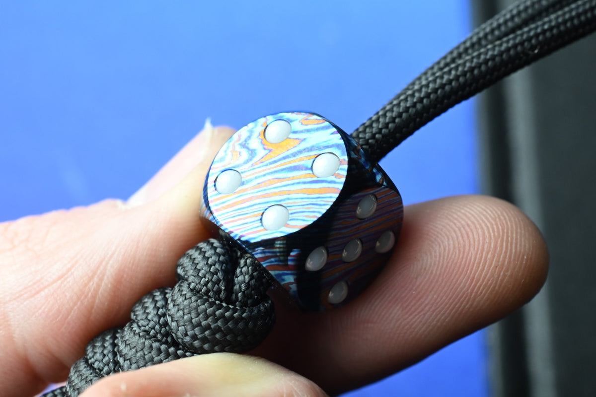 RARE Umburry x Urban EDC Ti Damascus Dice Lanyard Bead