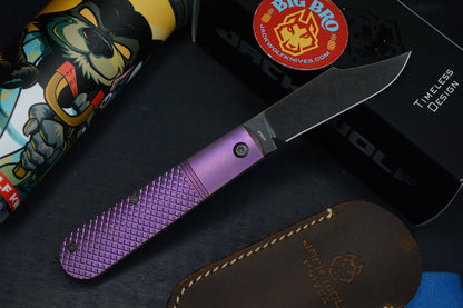 NEW Jack Wolf Big Bro Jack - Purple Titanium Cross Hatch w/ Leather Pouch EXC