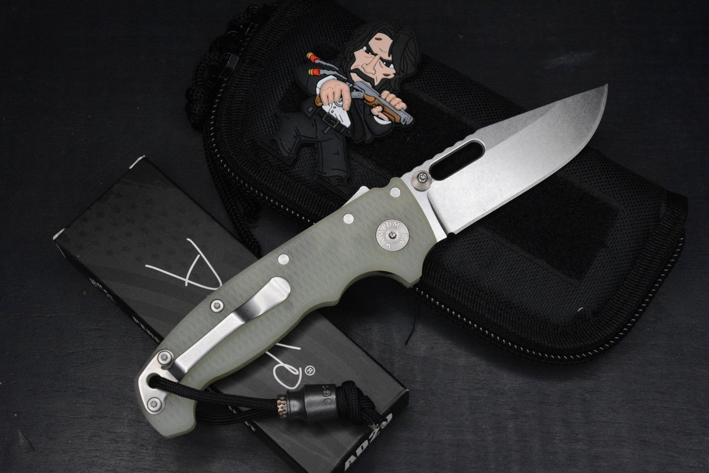 NEW DEMKO AD20 FULL SIZE Trans G-10 Magnacut Clip Point w/Poison Bead & JW Patch