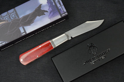 NEW Jack Wolf Gateway Barlow - Red Bone Handle/ Nickel Silver/ Sandvik 14C28N