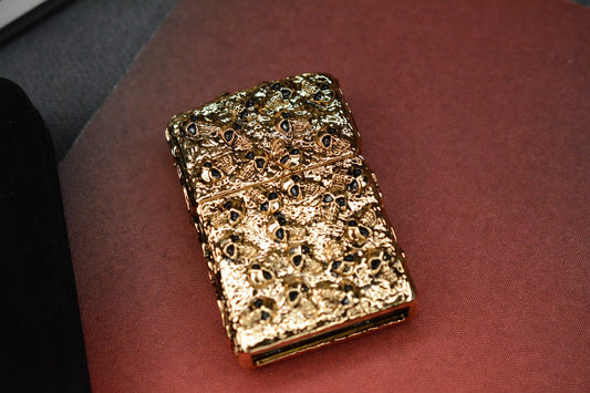 NEW Zippo Gold Plated Lighter - Thick Mini Skulls
