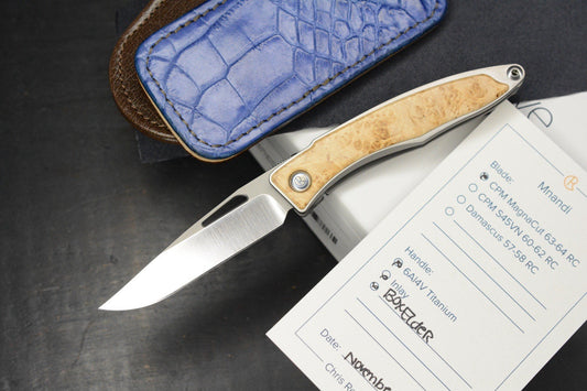 NEW Chris Reeve Knives Mnandi Box Elder Inlays/DP Magnacut w/ Gator Sheath & COA