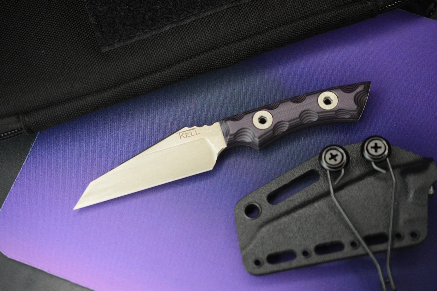 NEW T. Kell Knives WharnEDC Fixed Blade - Magnacut / Purple Marauder G10