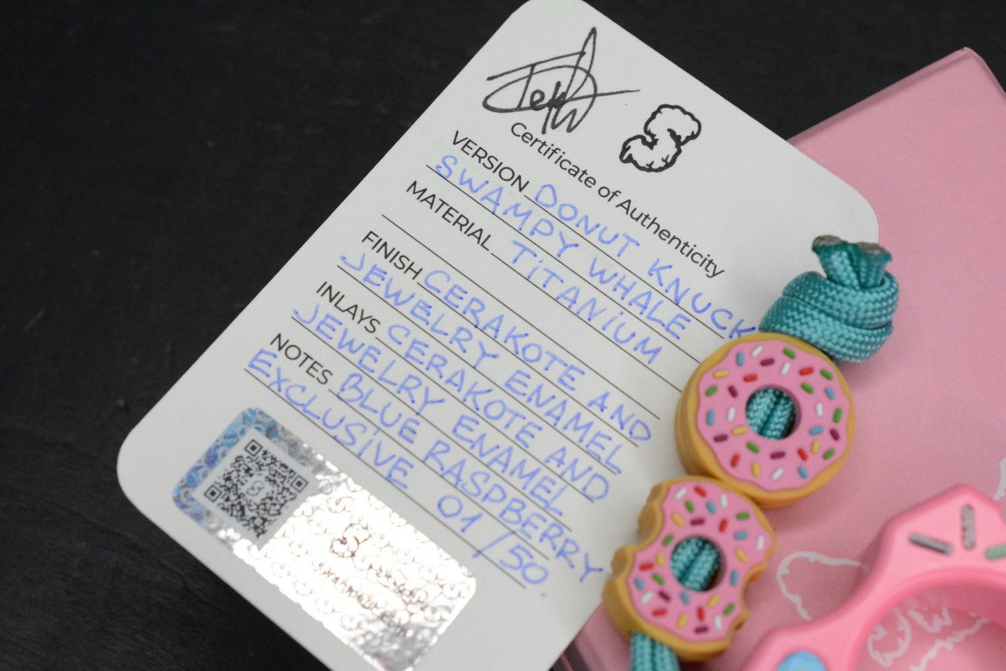 NEW SWAMP EDC Swampy Whale - Dessert Warrior Donut Print Pink w/ Beads & Patch