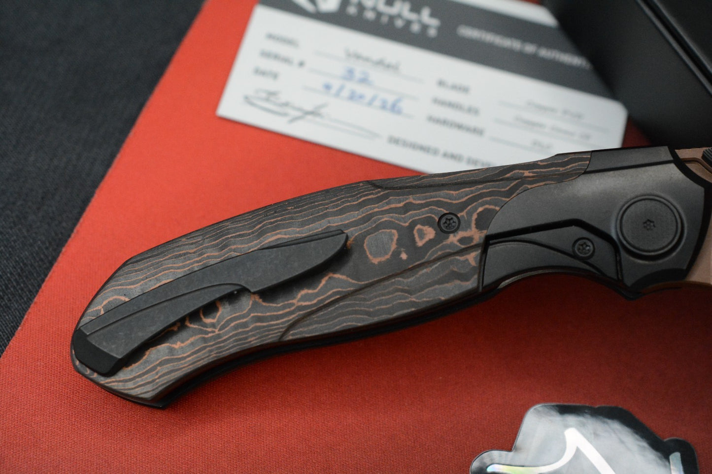NEW Null Knives Vandal Knife Ti/Copper  PVD/ Camo Carbon Fiber SN 32 Of 50