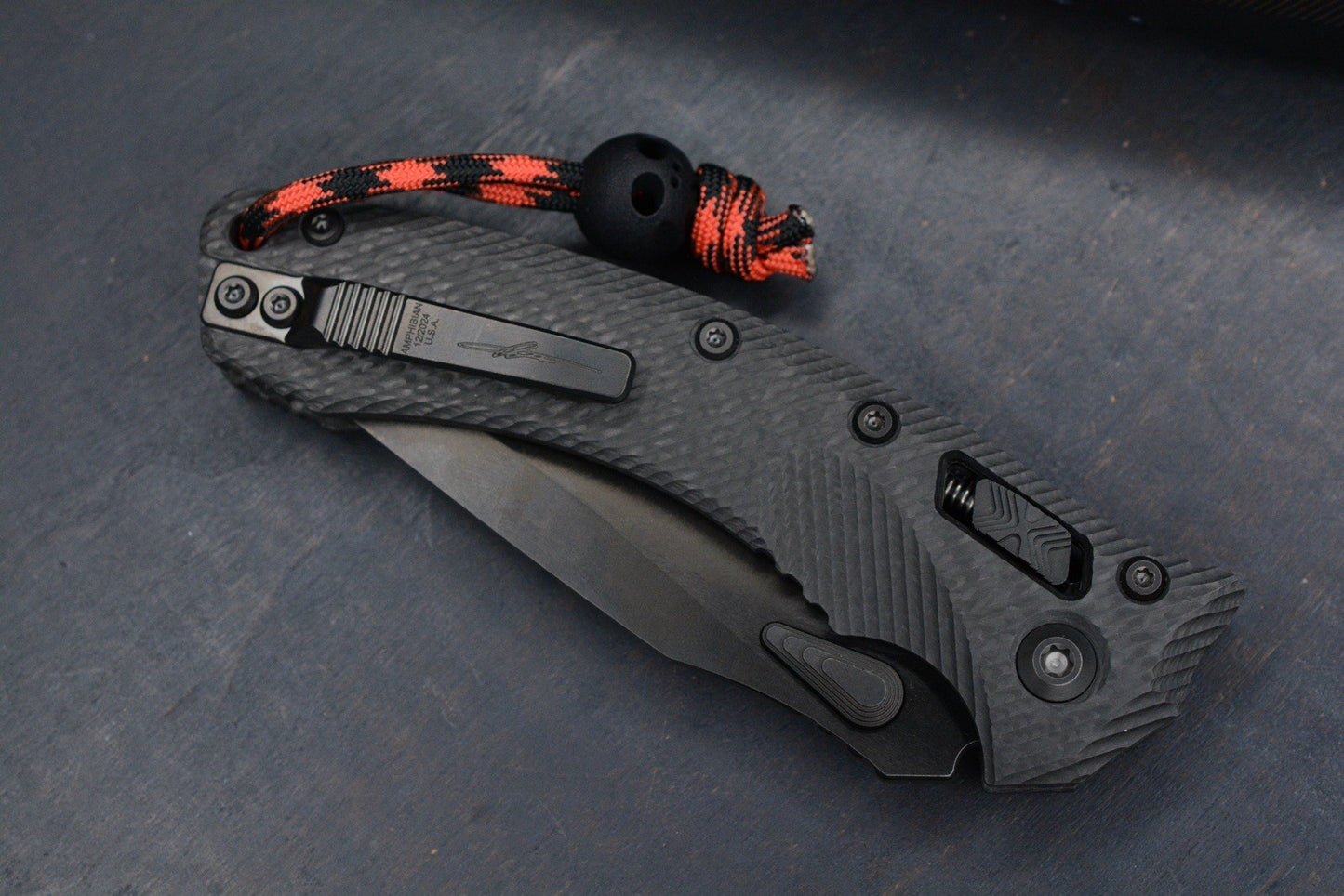 NEW Microtech Amphibian Ram Lok CF DLC Sig Series w/ Playge Bead & Wick Pack