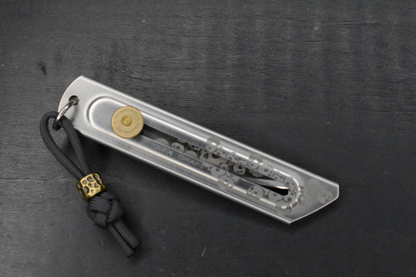 CUSTOM Apparatus EDC Utility Knife Skull Edition Titanium/ Brass & Rock Bead