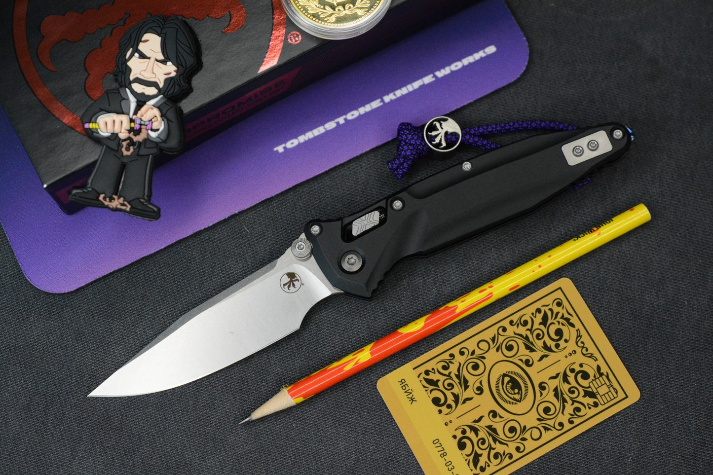 NEW Microtech SocomDelta RAM-LOK Aluminum Black/ M390 w/John Wick Pack & Bead