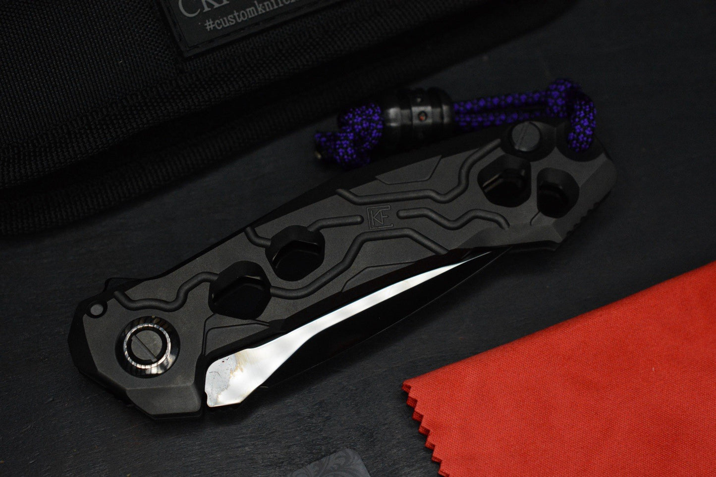 NEW Custom Knife Factory T25 DLC Milled Ti / Polished DLC M398 w/Zirc Droid Bead