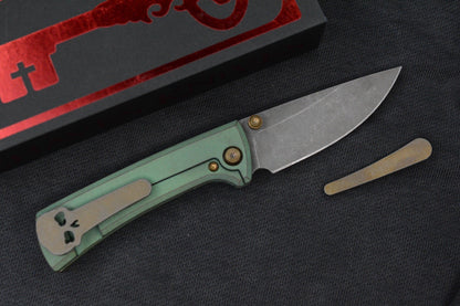 NEW CHAVES Knives RCK9 - Green Dragon Scale Mod Ti / M390 Drop Point / Ano Ti