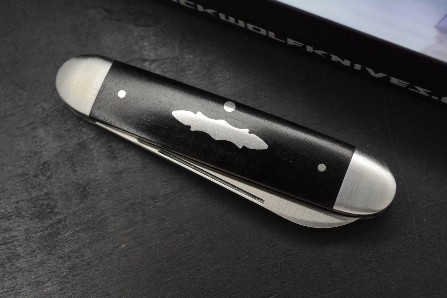 NEW Jack Wolf Knives Gateway Equal End Ebony Slip Joint / Satin Sandvik Blade