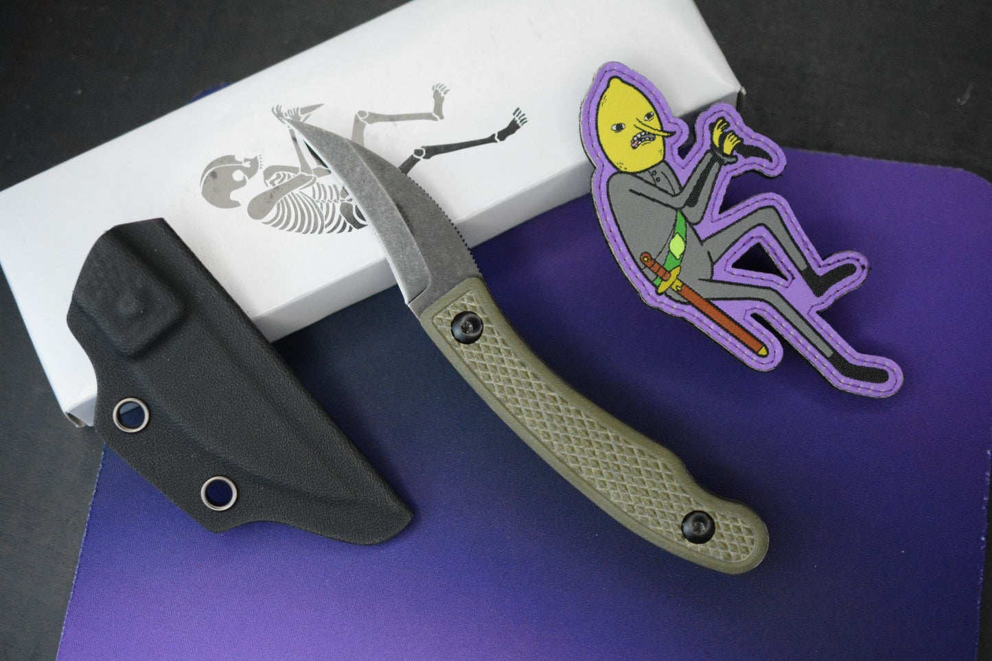 RARE Ed’s Manifesto & Sneakreaper Elvia Field Knife - Green G10 / Acid Stonewash