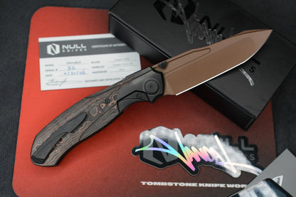 NEW Null Knives Vandal Knife Ti/Copper  PVD/ Camo Carbon Fiber SN 32 Of 50
