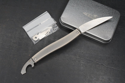 NEW D Rocket Designs Serpentine Slipjoint Ti M390 Wharncliffe Bottle Opener