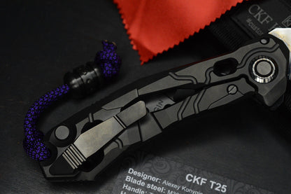 NEW Custom Knife Factory T25 DLC Milled Ti / Polished DLC M398 w/Zirc Droid Bead