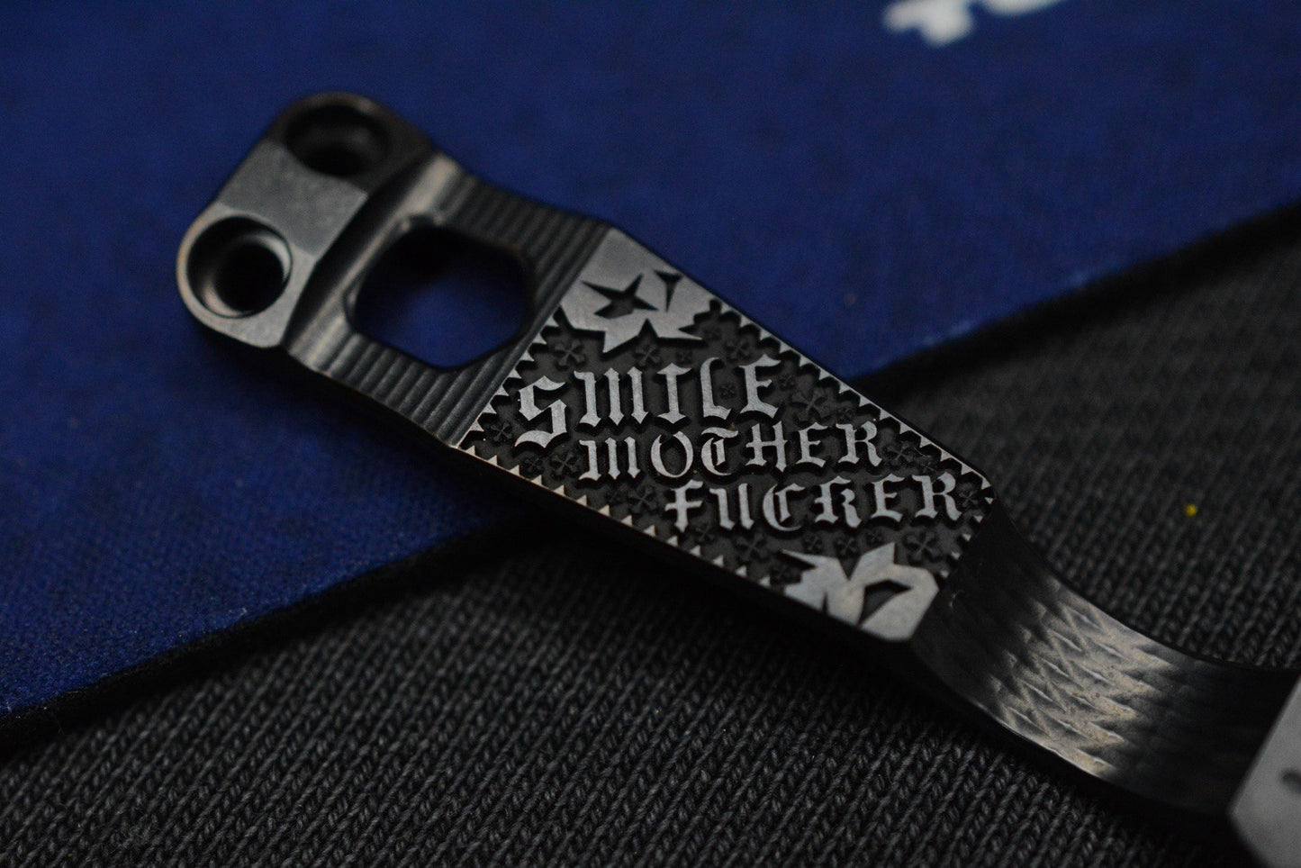 NEW Steel Flame - Smile Mother F****r Ti Pocket Clip - Blackout TRD Finish