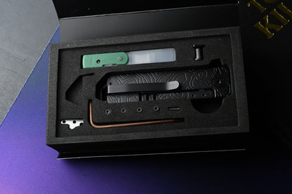 NEW Exceed Designs TiRant Razor V3 Frame Lock - Black PVD Topo / Laser Etched