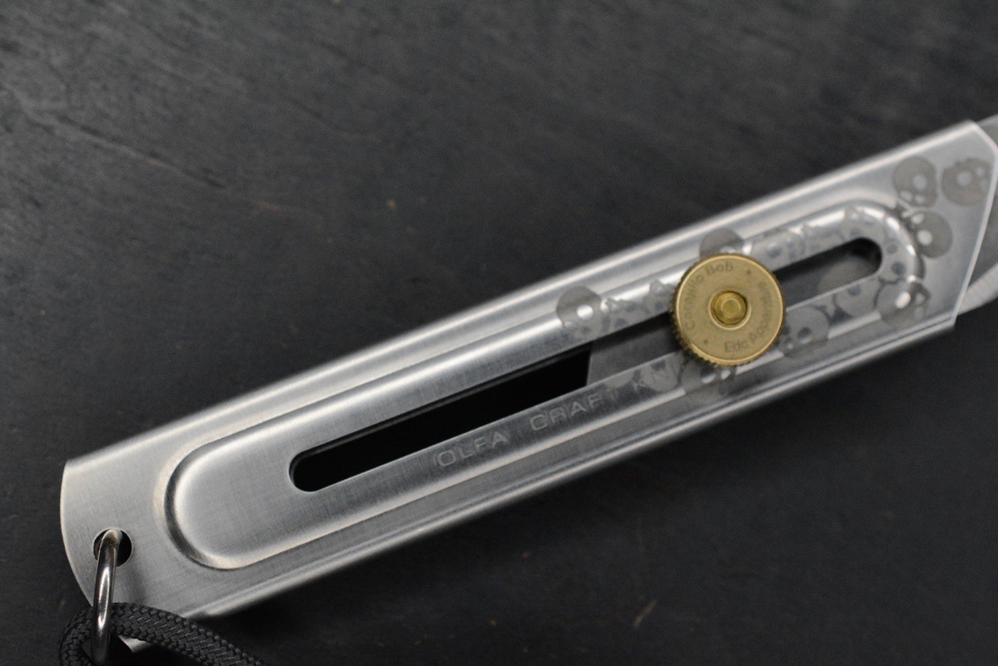 CUSTOM Apparatus EDC Utility Knife Skull Edition Titanium/ Brass & Rock Bead
