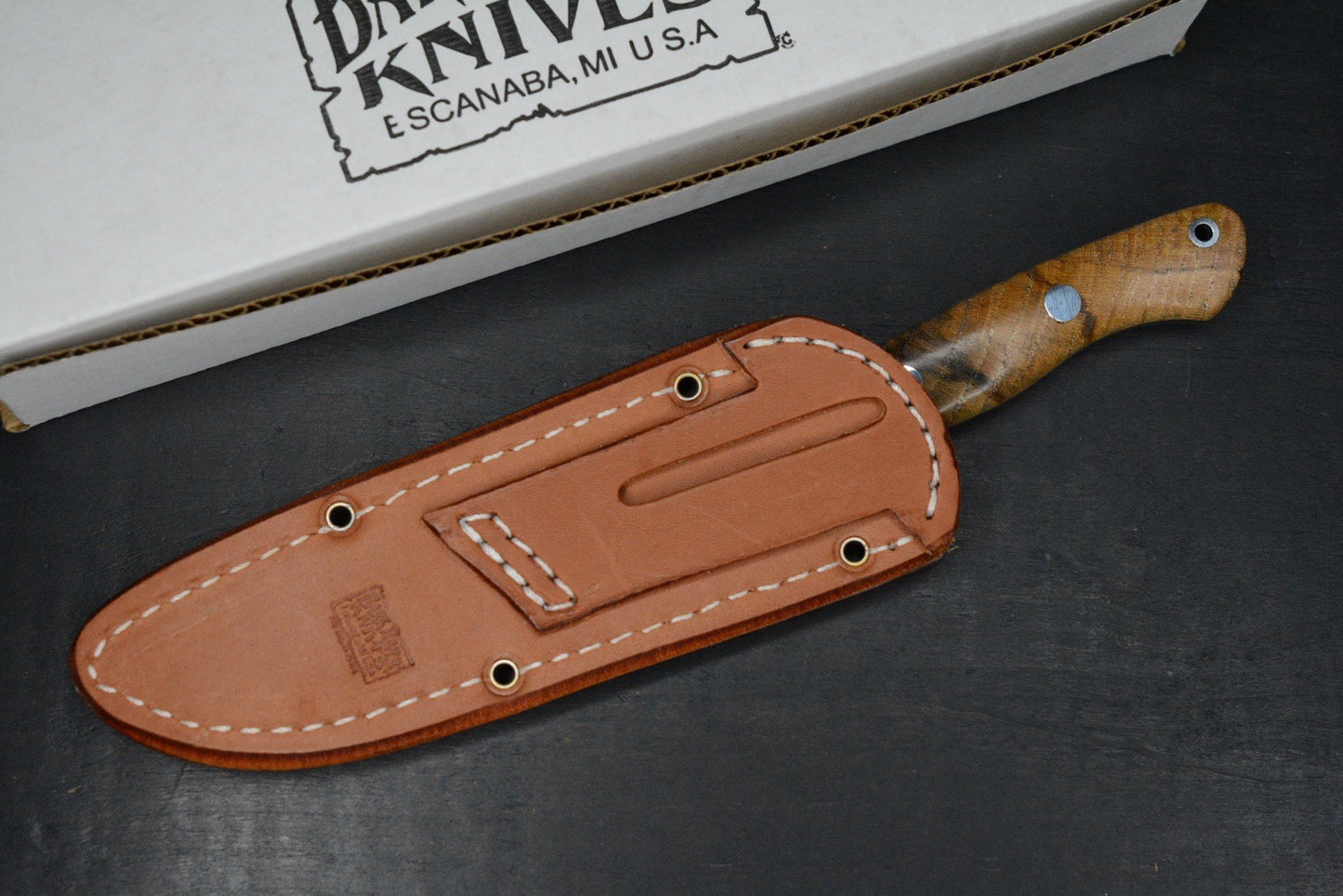 NEW Bark River Mini Tundra Spalted Hackberry Maple Burl #2  w/ Leather Sheath