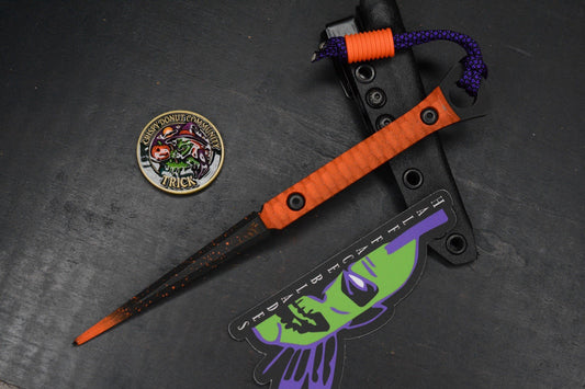 RARE Half Face Cardiac Spike Halloween SE Orange G10  w/Tactile Turn Bead & Coin