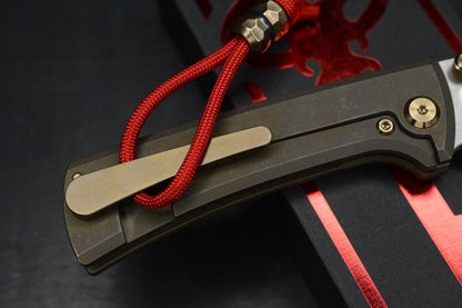 CUSTOM Chaves RCK9 Crusader Blade Show Exc Ti - Belt Satin DP M390 w/ Brass Bead